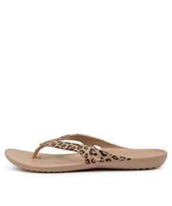 Crocs Women’s Casual, Flip Flops, Leopard/Gold, 8
