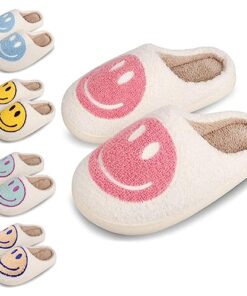 dubuto Smile Face Slippers for Girls Boys, Cute Soft Plush Anti-slip Fluffy Fuzzy House Slippers with Memory Foam Warmth Cartoon Happy face Shoes for Indoor Outdoor