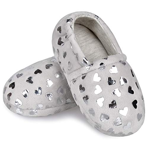 MIXIN Girls and Boys Slippers plush grey Princess No-Slip Memory Foam Slippers Soft Rubber Sole House Shoes for Bedroom Indoor Outdoor plush grey 13”