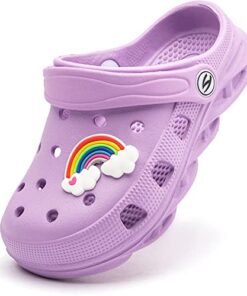 WOUEOI Kid’s Girls Boys Clogs Garden Shoes Cartoon Slides Sandals Beach Slipper Children(D-Light Purple,3 Infant)