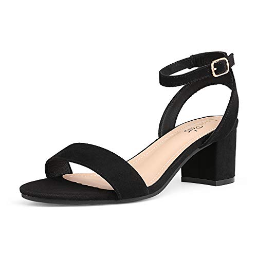 DREAM PAIRS Womens Open Toe Ankle Strap Low Block Chunky Heels Sandal Party Dress Pumps Shoes, Black/Suede – 8.5 (Carnival)