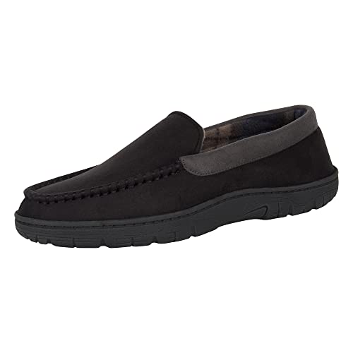 Hanes Mens Moccasin Slipper House Shoe With Indoor Outdoor Memory Foam Sole Fresh IQ Odor Protection , Black , Large