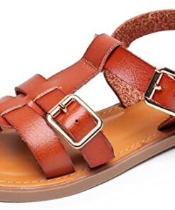 Blikcon Girls Sandals Open Toe Flat Summer Sandals(Color : Darkbrown, Size : 11 Little Kid)