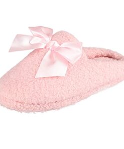 Jessica Simpson Girls Slip-On Clogs – Fuzzy Comfy Warm Memory Foam Sherpa Slippers with Satin Bow,Pink,Medium Little Kid