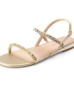 DREAM PAIRS Womens Casual Dresssy Low Wedge Summer Shoes Cute Strappy Rhinestone Open Toe Flat Sandal, Gold-pu-9 (SDFS2213W)