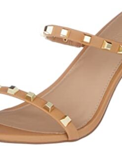 The Drop Women’s Avery Square Toe Two Strap High Heeled Sandal, Doe Tan Studded, 8