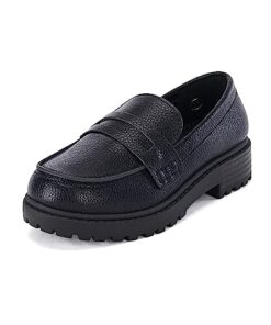 Coutgo Girls Slip On Penny Loafers Comfort Round Toe Platform School Uniform Dress Shoes Black