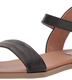 Steve Madden Women’s DINA Flat Sandal, Black Leather, 10