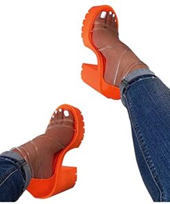 AIHOU Sandals for Women Open Toe Chunky Block High Heels Platform Sandals Casual Summer Strappy Wedge Womens Sandals Orange