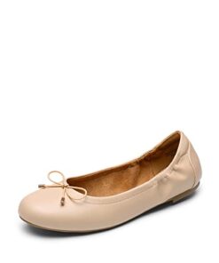 DREAM PAIRS Women’s Sdfa2310w Ballet Comfortable Flats Dress Round Toe Foldable Soft Casual Slip On Work Flat Shoes with Bowknot, Nude, Size 8