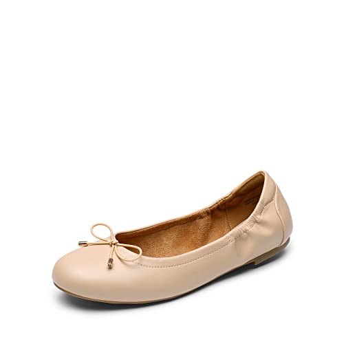 DREAM PAIRS Women’s Sdfa2310w Ballet Comfortable Flats Dress Round Toe Foldable Soft Casual Slip On Work Flat Shoes with Bowknot, Nude, Size 8