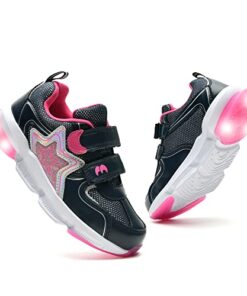 ShaekA Kids Girls Light up Shoes LED Flashing Slip on Walking Shoes Lightweight Running Sneakers for Little Kids Rosered Size 10.5