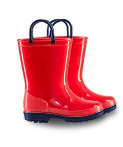 EUXTERPA Kids Rain Boots Unisex Children Lightweight Waterproof Boots Solid Color Toddler Rain Shoes with handles for Boys and Girls Toddler Size 6 Red