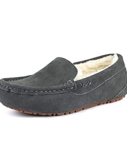DREAM PAIRS Women’s Auzy-01 Fuzzy House Slippers Cozy Faux Fur Micro Suede Moccasins Slip on Loafer Shoes for Indoor and Outdoor, Grey, Size 9.5-10