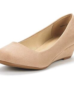 DREAM PAIRS Women’s Debbie-W Mid Wedge Heel Round Toe Dress Pump Shoes, Size 10, Nude Suede