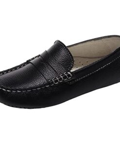 rismart Boys Girls Loafer Flats Slip-On Comfort School Casual Dress Shoes Black, 3.5 Big Kid