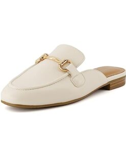 CUSHIONAIRE Women’s Yates Buckle Slip On Mule +Memory Foam, Wide Widths Available, Bone 8