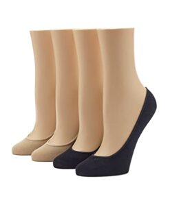 HUE womens Hidden Cotton Socks, 4 Pair Pack fashion liner socks, Asst, 1 US