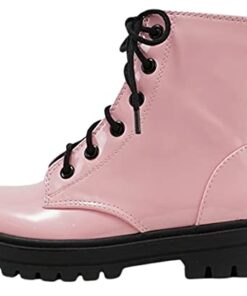 Soda Firm-IIS Girls Lace Up Side Zipper Vegan Leather Combat Boots Pink Patent 3