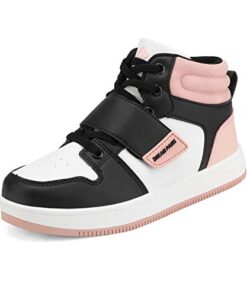 DREAM PAIRS Girls Basketball Shoes High Top Athletic Sneakers Black White Pink Size 4 Big Kid Freestyle-K