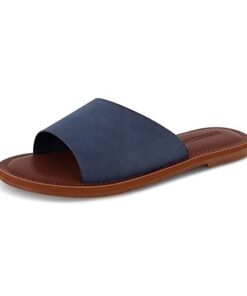 CUSHIONAIRE Women’s Carly slide Sandal with Memory Foam, Navy Vegan Suede 9