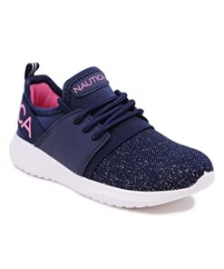 Nautica Kids Girls Fashion Sneaker Running Shoes-Kappil Girls-Navy Silver Size-3