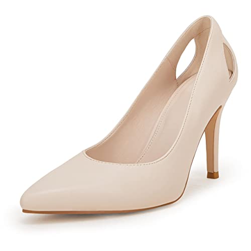 Coutgo Womens Pointed Toe Cut Out Pumps High Heel Stiletto Sexy Classic Slip On Dress Shoes Nude