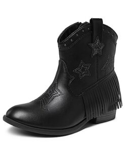 DREAM PAIRS Girls Cowgirl Cowboy Ankle Western Boots Side Zipper Riding Shoes with Tassel Sdbo2302K Black Size 1 Little Kid