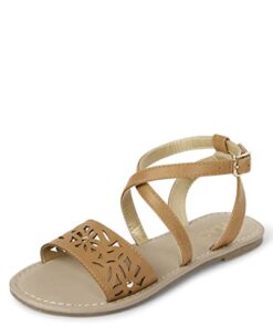The Children’s Place Girls Flat Sandals, Tan Perforated, 11 Big Kid