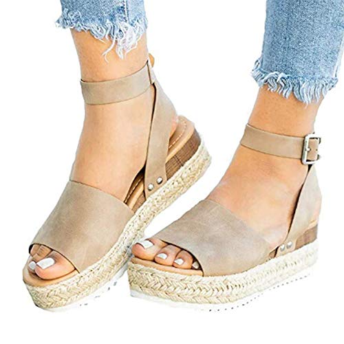 Gibobby Sandals for Women Platform,Womens Flat Wedge Ankle Buckle Sandals with Strap Fashion Summer Beach Sandals Open Toe Espadrille