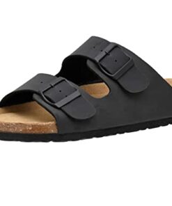 CUSHIONAIRE Men’s Lane Cork footbed Sandal with +Comfort, Black Nubuck 12