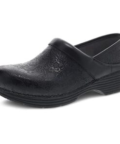 Dansko LT Pro Clogs for Women – Lightweight Rocker Bottom Footwear for Comfort and Support – Ideal for Long Standing Professionals Black Floral Tooled Clogs 8.5-9 M US