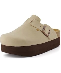 CUSHIONAIRE Women’s Loom Cork Footbed Platform Clog with +Comfort, Wide Widths Available, Stone Nubuck 7.5