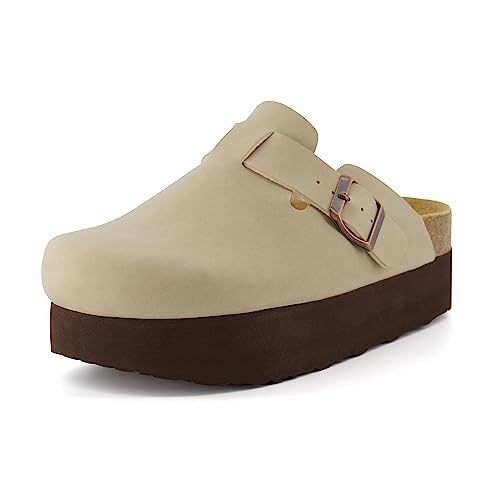 CUSHIONAIRE Women’s Loom Cork Footbed Platform Clog with +Comfort, Wide Widths Available, Stone Nubuck 7.5