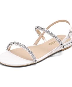 DREAM PAIRS Womens Casual Dresssy Low Wedge Summer Shoes Cute Strappy Rhinestone Open Toe Flat Sandal, White/Pu-9.5 (SDFS2213W)