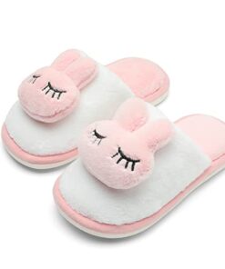 KUBUA Girls Boys Winter Warm Indoor Bedroom Shoes Kids Slippers A Pink Size 2-2.5 Big Kid