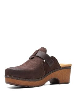 Clarks Women’s Paizlee Nora Clog, Dark Brown Suede, 8.5