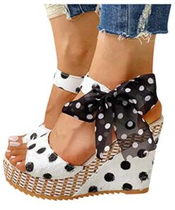 ZBYY Womens Wedge Sandals Open Toe Tie Lace Up Espadrille Platform Ankle Wrap Summer Dot Sandals Slingback Dress Shoes