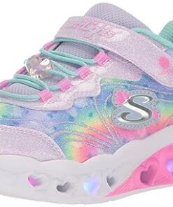 Skechers Kids Girls Flutter Heart Lights-Groovy Sneaker, Lavender/Aqua, 2 Little Kid