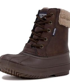 Nautica Boys Winter Boots: Warm & Waterproof Duck Boots with Faux Fur Lining and Snow-Ready Traction-Danube Youth-Brown Size-4