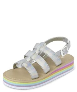 The Children’s Place Girls Platform Sandals, Silver Multi, 6 Big Kid