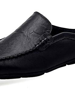 Go Tour Mens Mules Clog Slippers Breathable Leather Slip on Shoes Casual Loafers Black 13/50