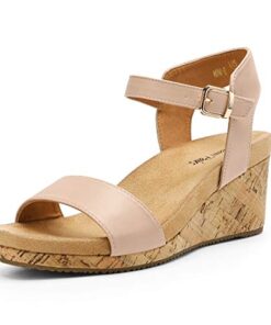 DREAM PAIRS Women’s Nude Pu Open Toe Buckle Ankle Strap Platform Wedge Sandals Size 5 M US Nini-8