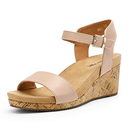 DREAM PAIRS Women’s Nude Pu Open Toe Buckle Ankle Strap Platform Wedge Sandals Size 5 M US Nini-8