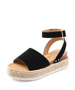 DREAM PAIRS Women’s Platform Espadrilles Casual Ankle Strap Wedge Sandals, Comfortable Dressy Summer Shoes,Sdpw2359w,Black-Nubuck,Size 7.5