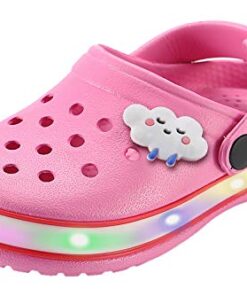 XPKWS Kids’ Clogs Boys Girls LED Garden Shoes Light up Sandals Slip on Quick Dry Beach Slippers (Pink, 7 Toddler / 24)