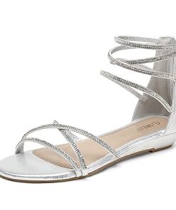 DREAM PAIRS Womens Weitz Ankle Strap Rhinestones Low Wedge Sandal Silver – 10