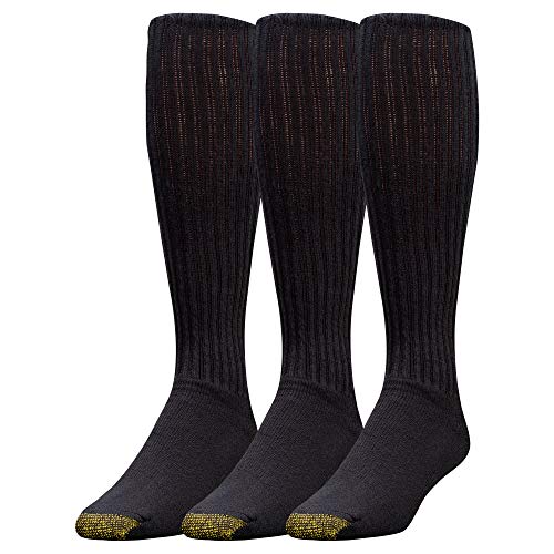 Gold Toe Men’s Cotton Over-The-Calf Athletic Socks (3-Pack), Black, 10-13 (Shoe Size 6-12.5)