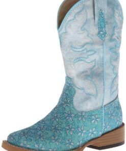 ROPER girls Square Toe Glitter Floral – K Western Boot, Turquoise, 9 Toddler US