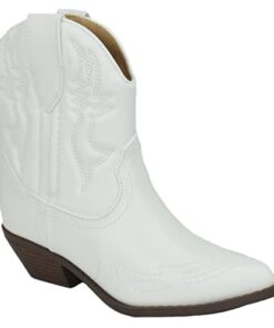 Soda Women Cowgirl Cowboy Western Stitched Ankle Boots Pointed Toe Short Booties Rigging-S (White, us_footwear_size_system, adult, women, numeric, medium, numeric_7_point_5)
